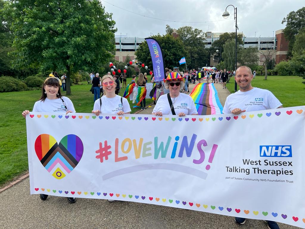 Love Wins at Crawley Pride! A wonderful opportunity for West Sussex Talking Therapies team to show solidarity and support to our local LGBTQIA+ community by celebrating diversity and inclusion