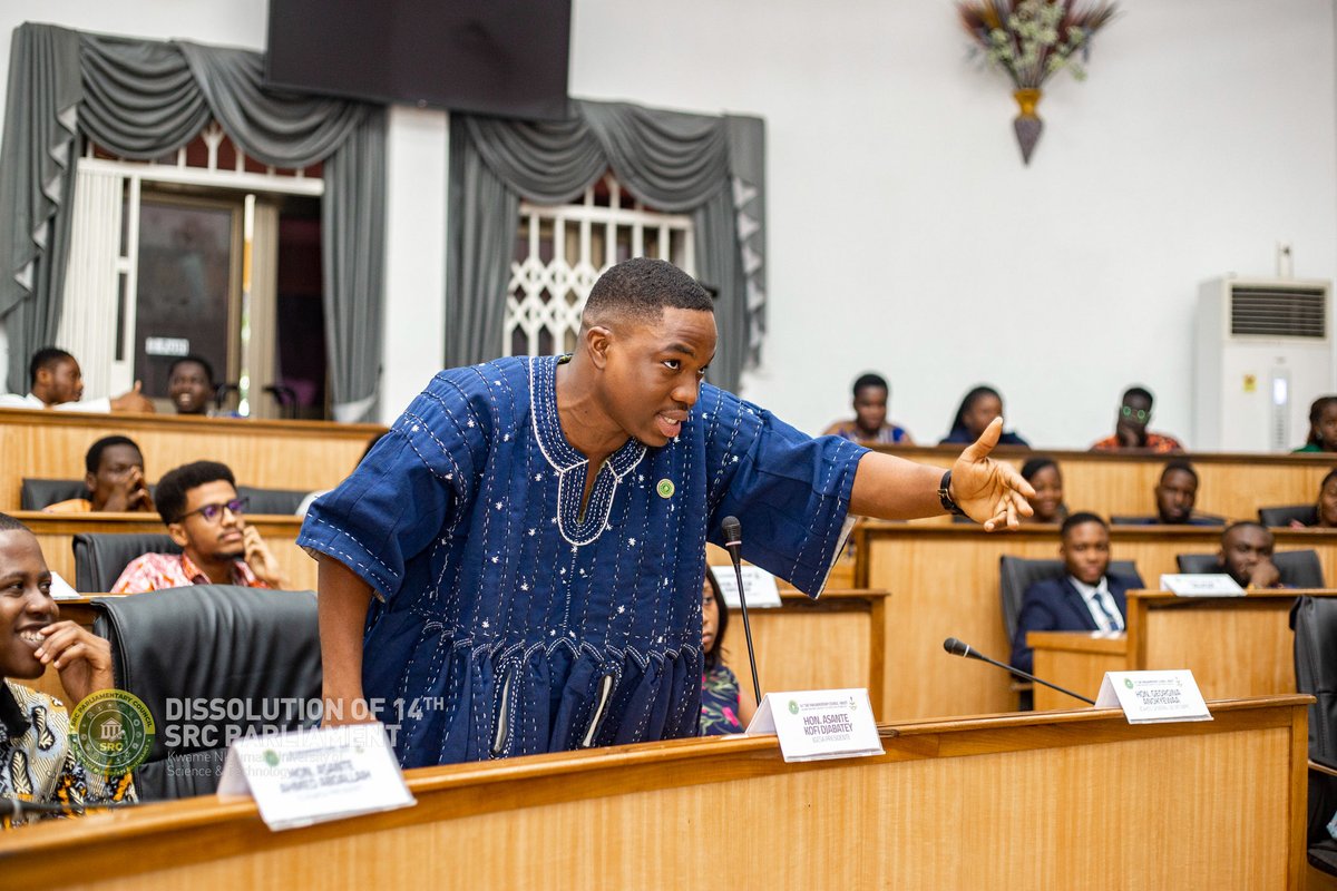 _kofiasante's tweet photo. Gave my final submission on the floor during the dissolution of the 14th KNUST SRC Parliamentary Council. Working with these gallant members of the House has been an extremely fruitful and exciting journey. Congratulations to us. Honoured to have been called an Honourable! https://t.co/6baEniegoq