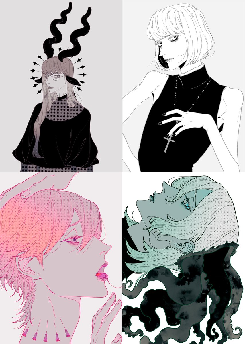 #今月描いた絵を晒そう
#絵柄が好みって人にフォローされたい
色々な髪型楽しかった🕺今月もありがとうございました