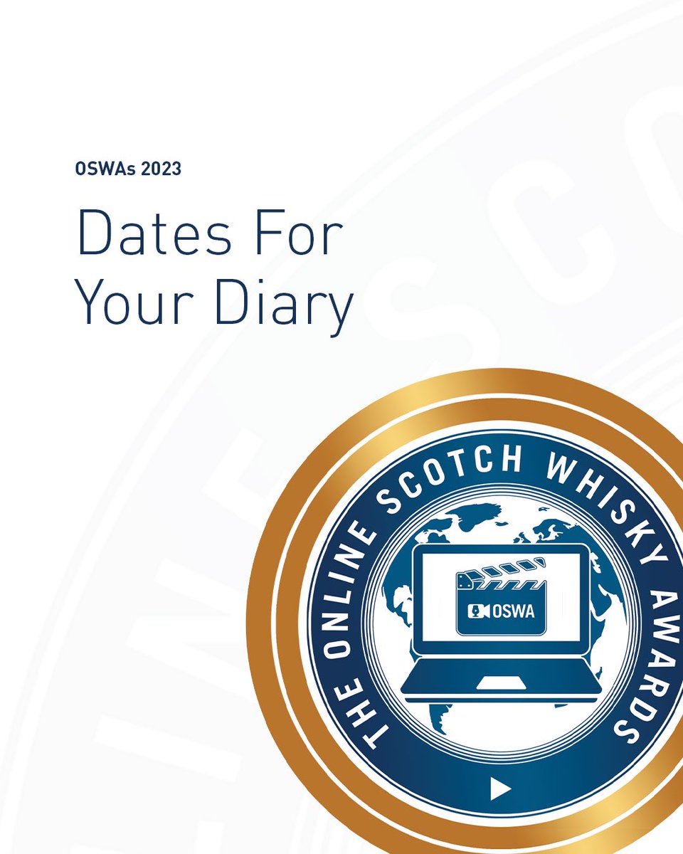 OnlineScotchWA's tweet photo. Some important “Save The Dates” for your 2023 OSWA calendar:

23 Sept:
Nominees announced on @aqvavitae vPub on YouTube.  
Public vote opens up. 

22 Oct:
Voting closes. 

04 Nov:
Award ceremony

#OnlineScotchWhiskyAwards #TheOSWAs2023 #whiskyawards 

@aqvavitae @ralfydotcom https://t.co/jpmbRS10wN