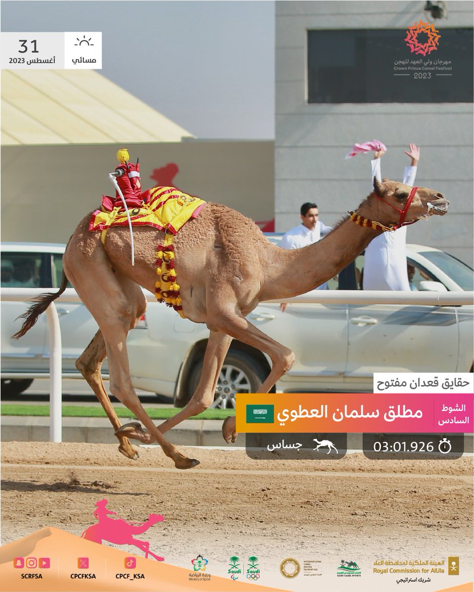 الشوط السادس🐪

(جساس) لمالكه مطلق سلمان عوده العطوي يحقق المركز الأول فئة حقايق قعدان مفتوح بتوقيت 3:01.926 ضمن الأشواط المسائية في السباق النهائي.

youtube.com/watch?v=R8Wrjg…

#مهرجان_ولي_العهد_للهجن 2023