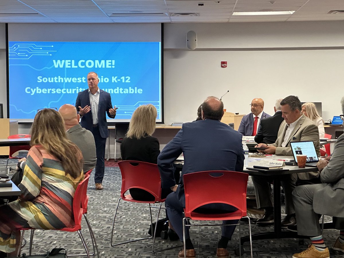 PCSDViking's tweet image. Our partners ⁦⁦@DigitalPromise⁩ brought the Cybersecurity Strategic Advisor to ⁦@GovMikeDeWine⁩ to speak with Southwest Ohio K-12 leaders at a roundtable event at Princeton City Schools. #AAGV #vikingdiff #cybersecurity