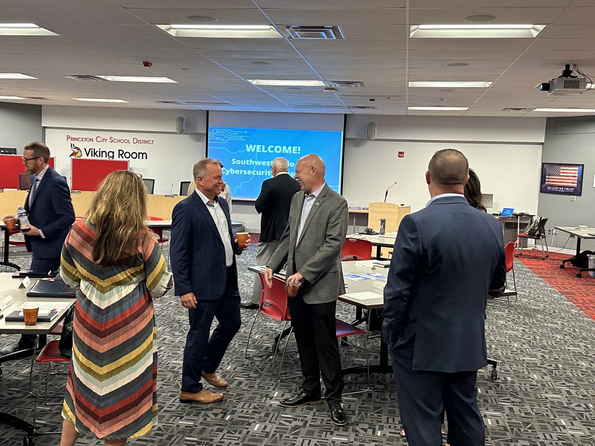 PCSDViking's tweet image. Our partners ⁦⁦@DigitalPromise⁩ brought the Cybersecurity Strategic Advisor to ⁦@GovMikeDeWine⁩ to speak with Southwest Ohio K-12 leaders at a roundtable event at Princeton City Schools. #AAGV #vikingdiff #cybersecurity