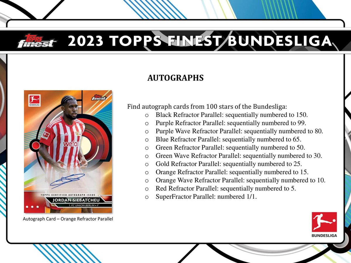 columbiasports's tweet image. Released TODAY! Click the link to buy! columbiasportscard.com
2022/23 Topps Finest Bundesliga Soccer Hobby Box

Collect a 150-Card Base Set!
Look for Autograph Parallels!
Find Finest Young Talents Inserts!

#toppssoccer #topps #soccercards #soccer #footballcards
