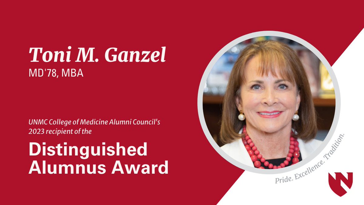 Congratulations to Toni M. Ganzel, MD’78, MBA, recipient of the 2023 UNMC College of Medicine Alumni Council’s Distinguished Alumnus Award! Dr. Ganzel is the Dean of the University of Louisville School of Medicine. Read her full bio: ow.ly/167Q50Prtqi