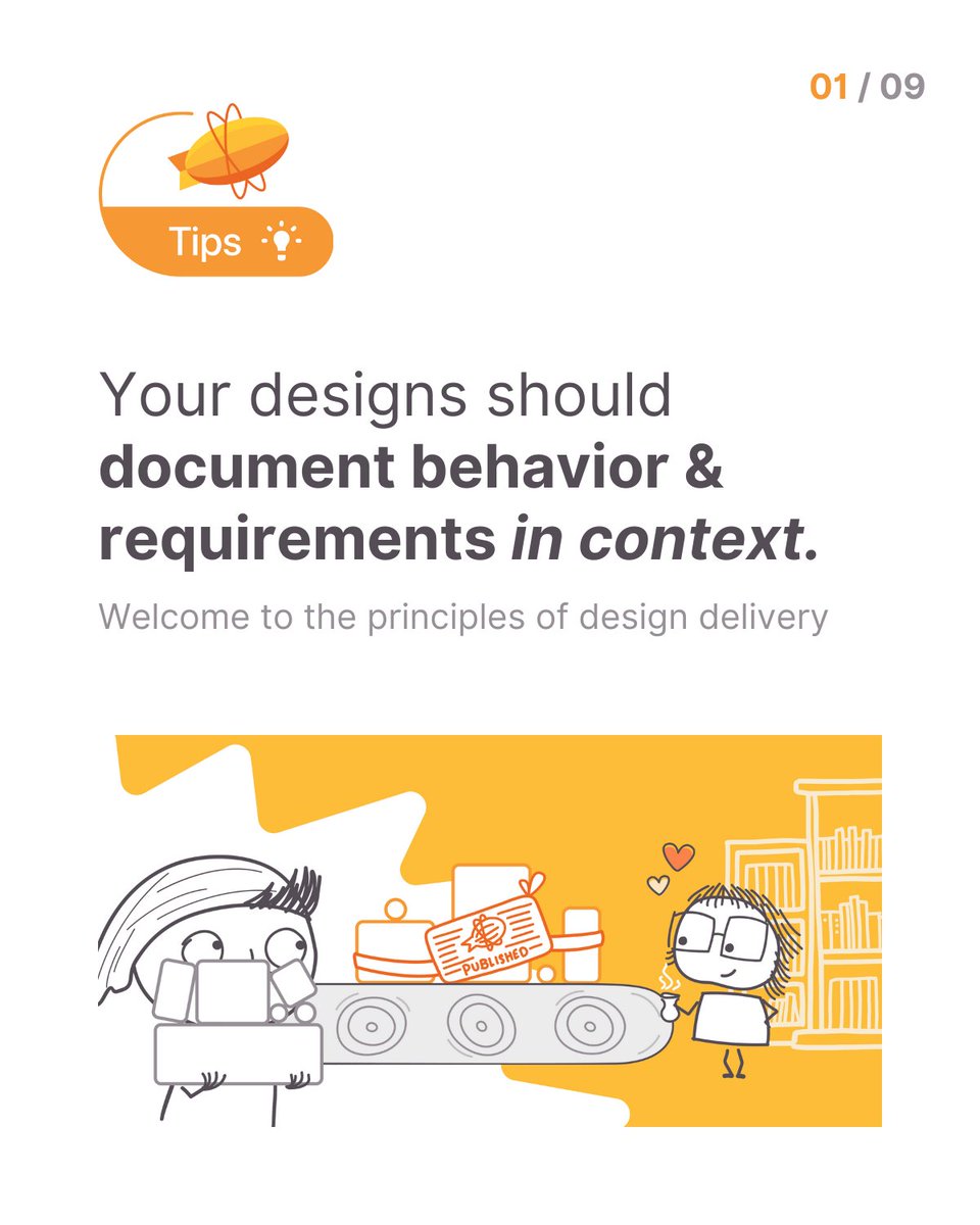 zeplin's tweet photo. Do you include behavior and requirements for your designs right on the design? If not, you might be sending your developer on a game of hide-and-seek. 🙈 

The fifth principle of #DesignDelivery highlights just how much time and money this small but impactful action can save. 🧵 https://t.co/VCkX0l97Zk