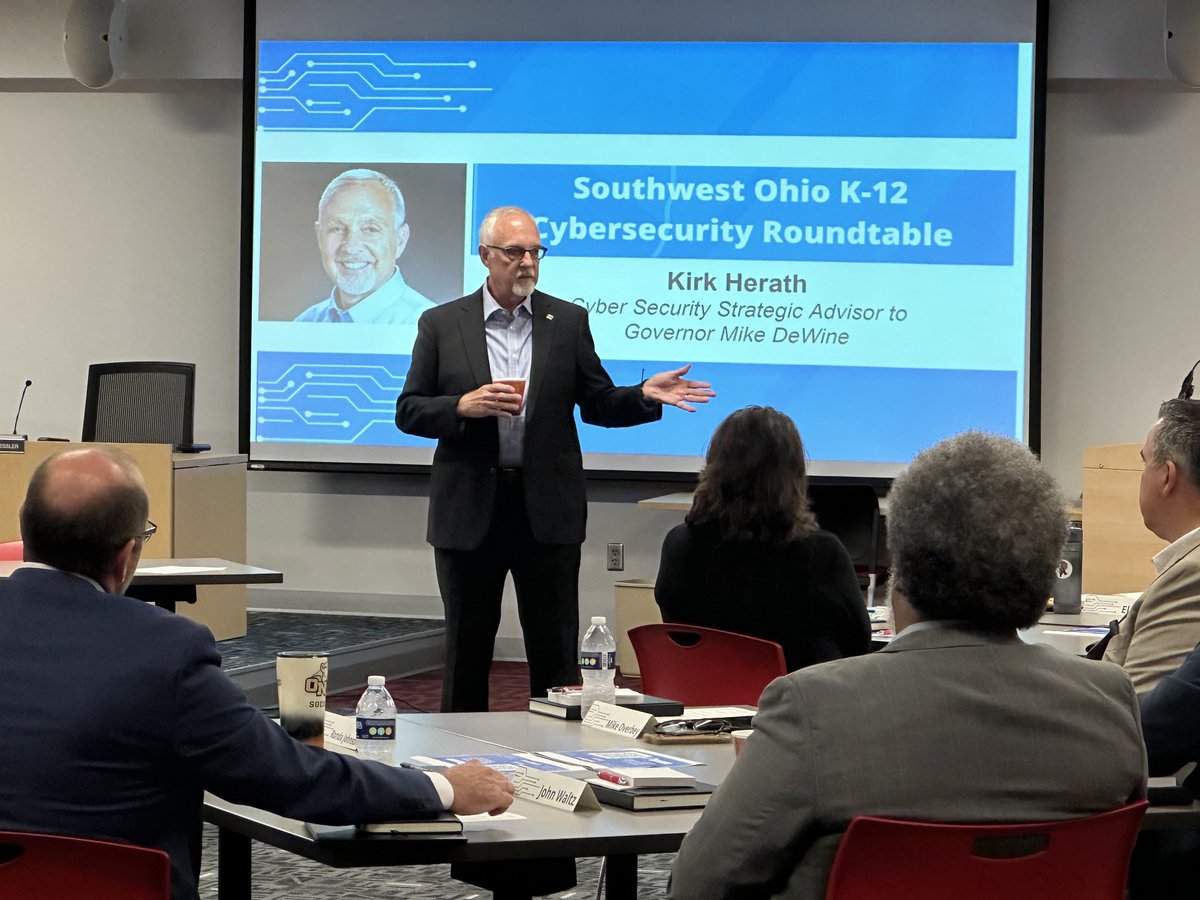 PCSDViking's tweet image. Thank you to Kirk Herath, cybersecurity strategic advisor to ⁦@GovMikeDeWine⁩ &amp;amp; ⁦@LtGovHusted⁩ for sharing the most current trends &amp;amp; information happening in cyberspace. #DifferenceMakers #AAGV 

⁦@VikeSuper1⁩ ⁦@GreatOaksOhio⁩ ⁦⁦@ForwardEdgeOH⁩