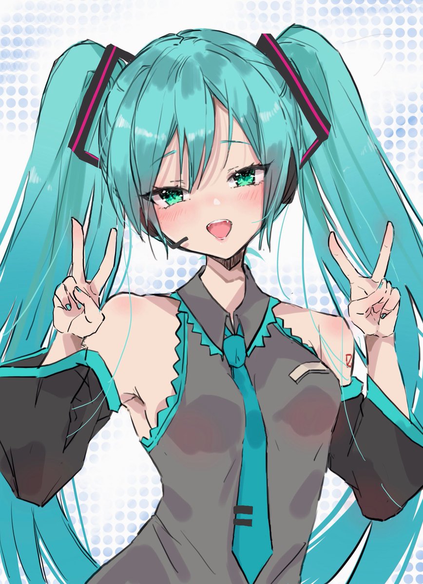 hatsune miku 1girl solo twintails long hair v double v necktie  illustration images