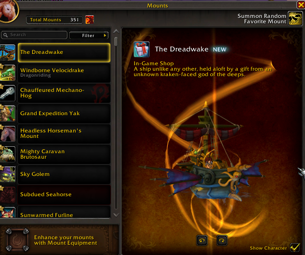 Stargrace's tweet photo. Already owned most of the bundle, but did grab the ship / mount and that brings me to 351 mounts! 

#warcraft #AllTheThings #WoWThing https://t.co/5KdKnVruT8