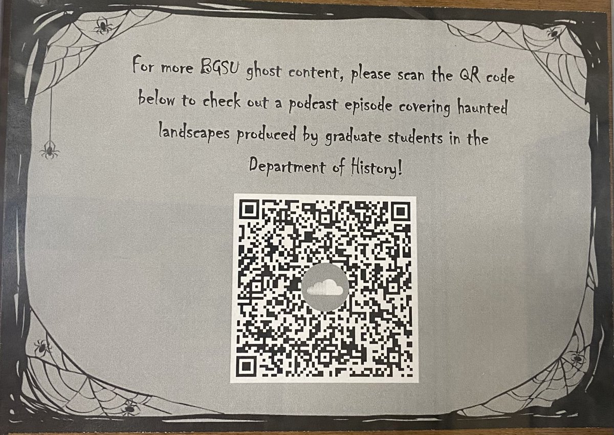 Our new exhibit Falcon Frights provides an overview of the ghosts that have haunted Wood County. Come check out our local lore! Scan the QR code in the last picture to listen to a podcast produced by  Department of History grad students!

<a href="/BGSU_History/">BGSU Department of History</a> #FolkloreThursday