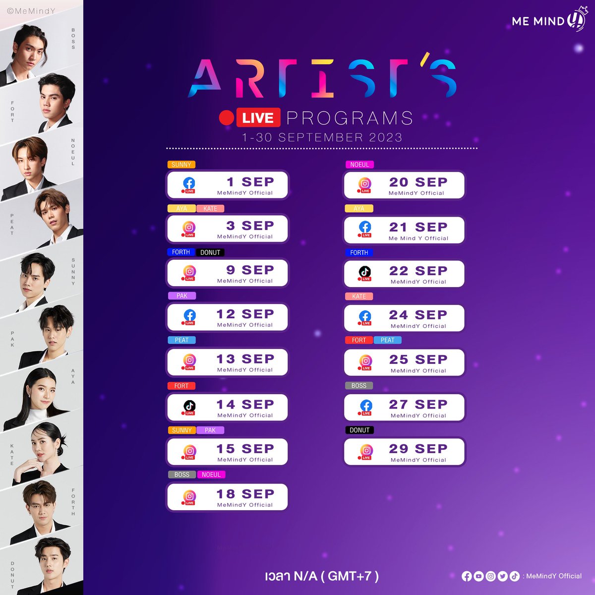MemindyOfficial's tweet photo. ตาราง LIVE ประจำเดือนกันยายนสำหรับคอนเทนต์อื่นๆ สามารถติดตามได้ทาง Social Media ของ Me Mind Y Official 

Get the latest update by following Me Mind Y Official
or click https://t.co/6nc6Uvm5ct

#MeMindY https://t.co/4WaGVFDRGG