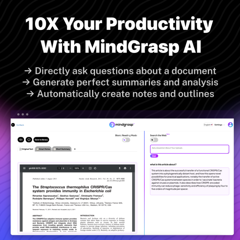 MindgraspAI's tweet photo. Mindgrasp is the World’s #1 AI Assistant Tool

Save time and work smarter 📖📚📝

Sign up for Free Now!