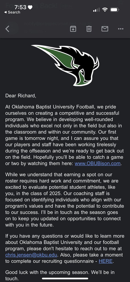 Thank you for reaching out to me🙏🏾<a href="/OBU_Football/">OBU Football</a>  <a href="/OBU_Athletics/">OBU Bison</a>  <a href="/OBUCoachJensen/">Chris Jensen</a>