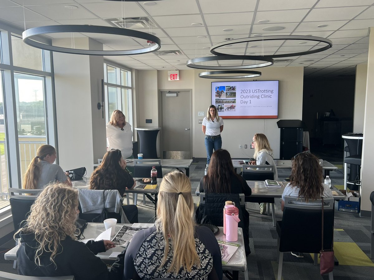 The first ever <a href="/USTrotting/">U.S. Trotting Assn.</a> Outrider Clinic <a href="/SciotoRacing/">Scioto Downs Racing</a> is underway. One of the most important roles for our industry.. The USTA continues to meet the needs of both our human and equine athletes. <a href="/wire2wirewendy/">Wendy Ross</a> @HarnessRacingFZ