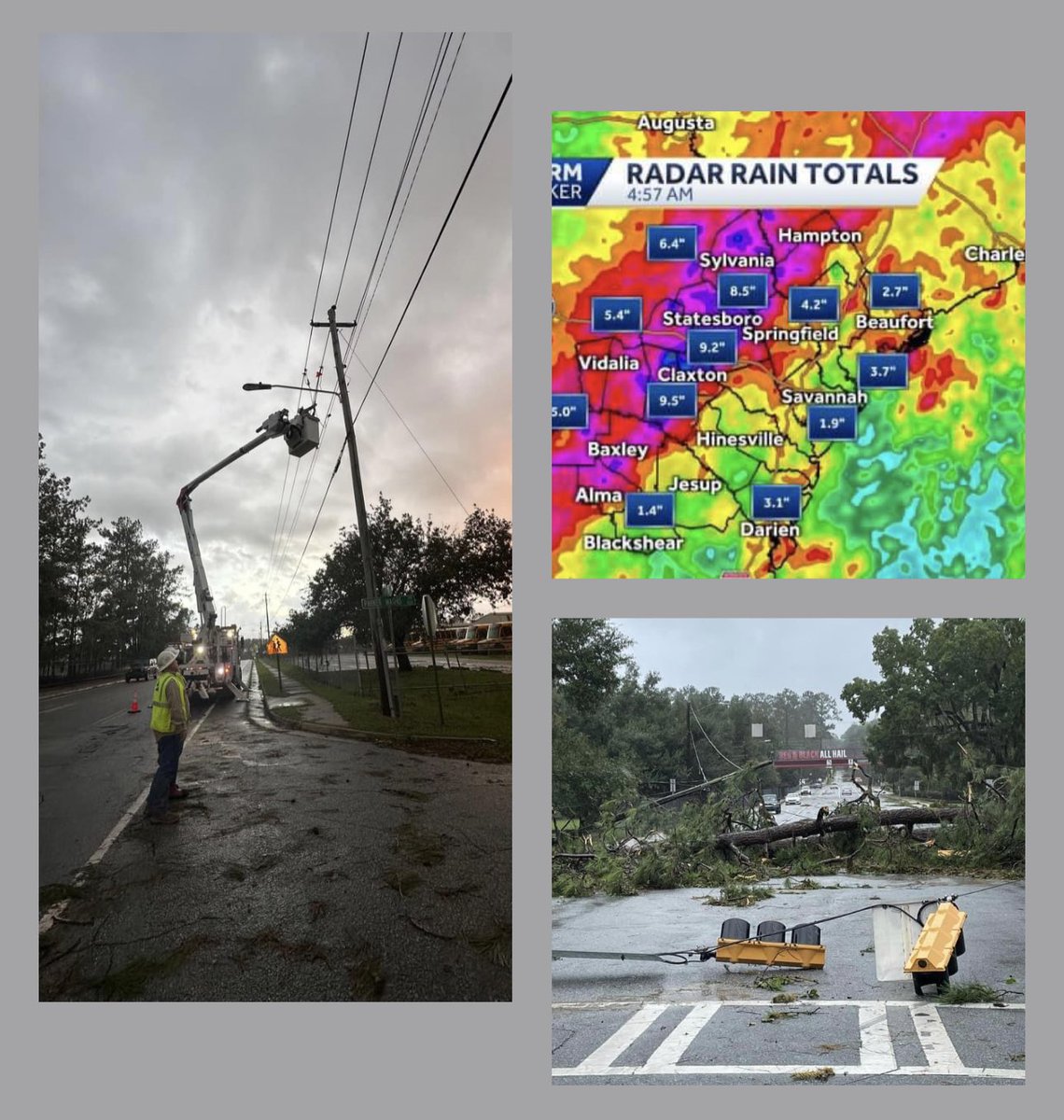 ronnyjust's tweet photo. As morning breaks, repairs underway.
Still 140,000 (#GeorgiaPower & #GaEMC) coffee makers not working in South Georgia). Roughly 1200 line workers…with 300 more arriving today restoring civilization.  https://t.co/xANqy9GURN