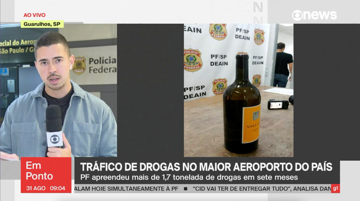 Polícia Federal apreendeu uma tonelada meia de cocaína no aeroporto internacional de São Paulo, em Guarulhos, nesse ano. Quantidade recorde. Dia de estreia na <a href="/GloboNews/">GloboNews</a>.