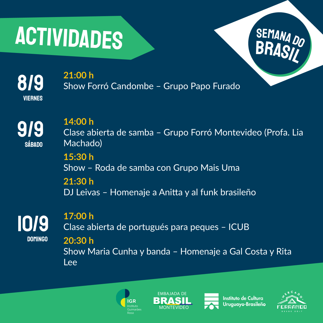 ¡Comenzó la cuenta regresiva! Preparate para una nueva edición de #SemanaDoBrasilMF, la fiesta más grande de la comunidad brasilera 🇧🇷🙌

¿Cuándo? del 4 al 10 de septiembre en Mercado Ferrando. ENTRADA LIBRE.