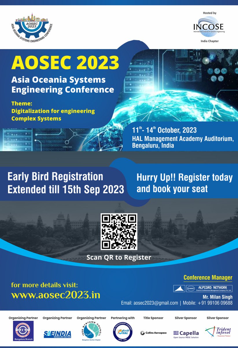 ***Asia Oceania Systems Engineering Conference 2023***

We are happy to announce that the last date for early bird registration has extended till 15th September 2023

Hurry! Register Now : bit.ly/47jXawv