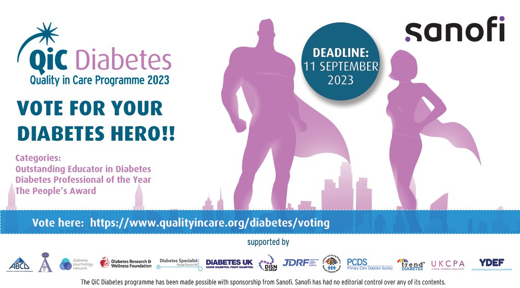 Vote for your #QiC Diabetes hero for 2023!
Have your say on who should win in each of our amazing categories 🏆 

The three categories are:

- Outstanding Educator in Diabetes
- Diabetes Professional of the Year
- The People's Award 

Vote here: qualityincare.org/diabetes/award…

#diabetes