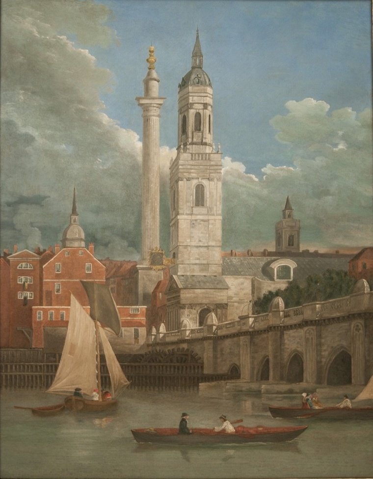PaintingsLondon's tweet photo. 'London Bridge and the Monument from the South West' (first exhibited, 1791) by Joseph Farington

(Private collection) https://t.co/FsSNXAm8yT