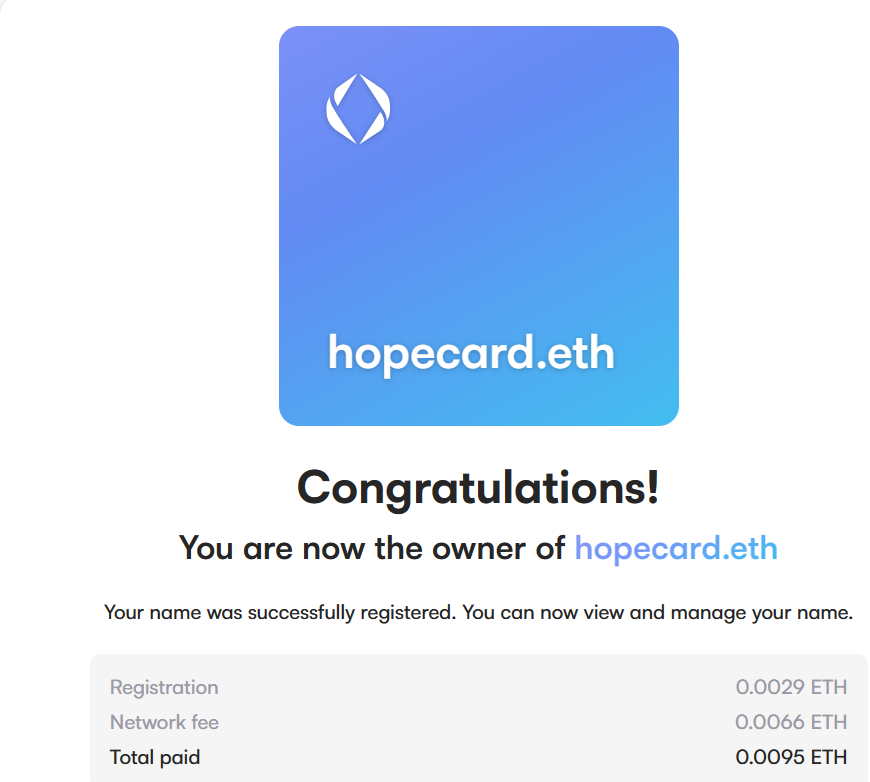 aetheravalanche's tweet photo. Just registered HopeCard.eth
Listing and Opening to offers/bidsπ₯π₯
#ENS #ensdomains $ens #ensvision #hopemoney #eth #hopecard https://t.co/kj8JGbfCoP