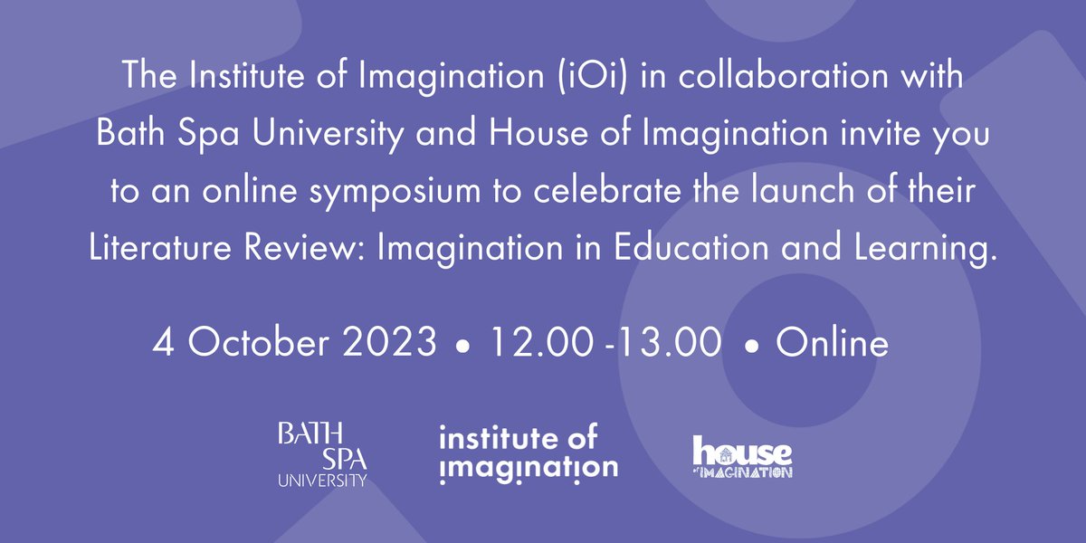 ImaginationLdn's tweet photo. Join the iOi in collaboration with @BathSpaUni and @houseimaginatn on 4th October 12-1pm for an online symposium on Imagination in Education and Learning. @damemarymarsh in conversation with @intelispace, @PenAHay and guests. Hope to see you there!
https://t.co/I8RB9OIu0R https://t.co/GWlGhSu6R7