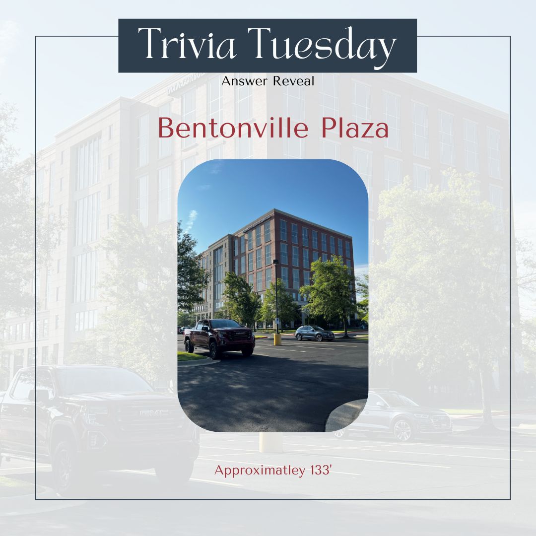 Towering 113' tall, Bentonville Plaza takes the stage as Bentonville's tallest building. #Bentonville150 #150andStrong #TriviaTuesday