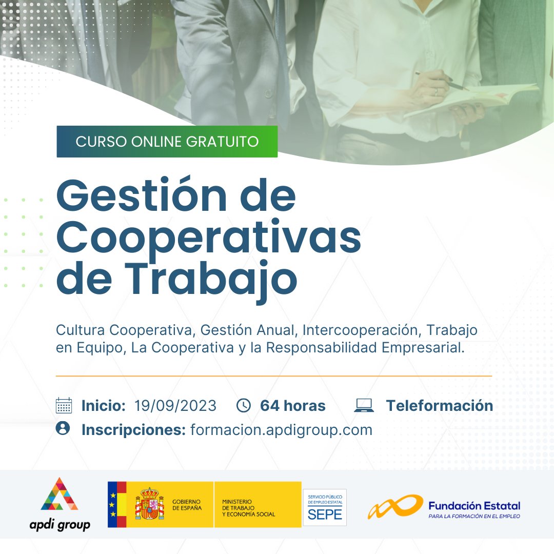✅ Cultura Cooperativa 
✅ Planificación, análisis y control de la gestión
✅ Análisis de estados financieros
✅ Posición económica y financiera
✅ Estrategia, comercialización y venta
✅ Intercooperación
✅ Responsabilidad Empresarial

Apúntate GRATIS en:
formacion.apdigroup.com/cursos/gestion…