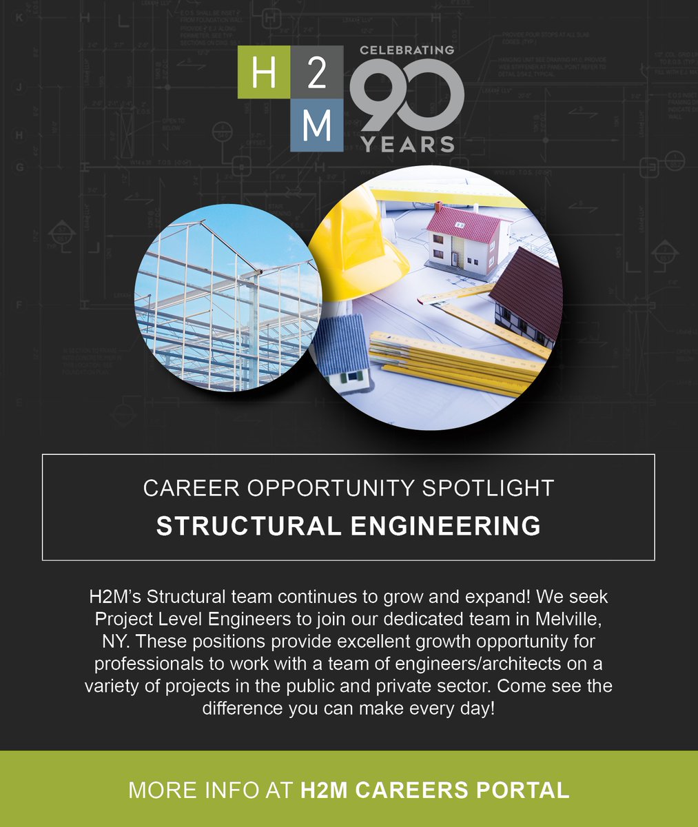 H2M A+E (@h2maande) on Twitter photo Join our structural engineering team and be part of shaping tomorrow's landscapes. Apply your expertise to create lasting foundations. Together, let's build a better future.
For more information, contact: Suzanne Mayo, SHRM-CP at smayo@h2m.com Join our structural engineering team and be part of shaping tomorrow's landscapes. Apply your expertise to create lasting foundations. Together, let's build a better future.
For more information, contact: Suzanne Mayo, SHRM-CP at smayo@h2m.com