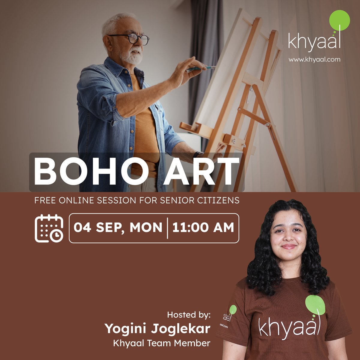 KhyaalFamily's tweet image. Discover the vibrant colors, intricate patterns, and unique cultural influences that define bohemian artistic expression. Attend this free online session if you&apos;re 55 years or older, or share it with your elderly loved one. 
#bohoart #painting #seniorcitizens
To attend our…