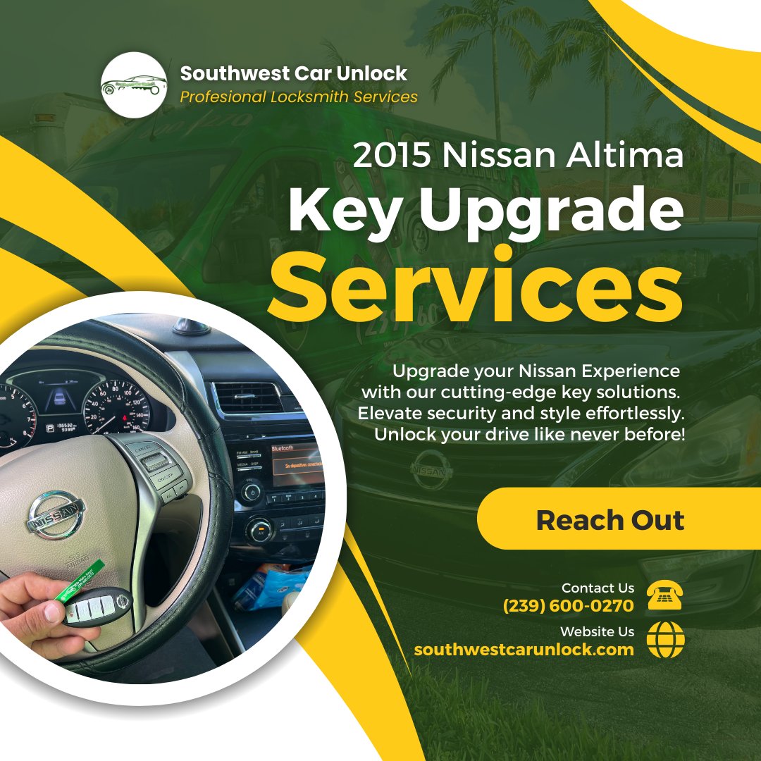 southwestcar's tweet image. Enhance Your Nissan Altima with Southwest Car Unlock! 🚗🔑 Upgrade your 2015 Altima key effortlessly. Call (239) 600-0270 for expert assistance. #NissanAltima #KeyUpgrade