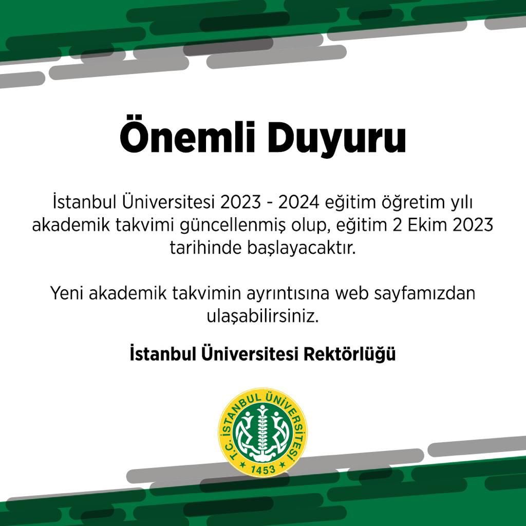 Üniversitemiz Akademik Takvimi güncellendi; eğitim 2 Ekim 2023 tarihinde başlayacak. Akademik Takvime ulaşmak için 👉 l24.im/dBA
