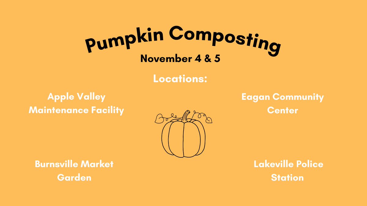 DVRecycling's tweet photo. With spooky season coming to an end, it's time to find our old pumpkins a home. Luckily for Dakota County this year there will be four drop-offs for pumpkin composting! All pumpkins are brought to the local Shakopee Mdewakanton Sioux Community Organics Recycling Facility. https://t.co/U8pTju8mgV