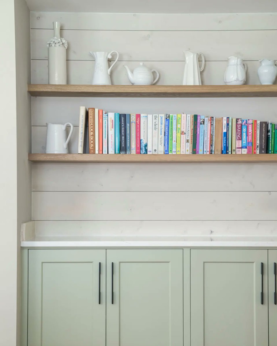 KitchenMakersUK's tweet photo. Our customer wanted to be able to use shiplap in her kitchen design and we made sure to display its understated warmth in ways that complimented our fine cabinetry. 

As the backdrop for a thoughtful worktop and shelf area as well as in the end panels of the statement island. https://t.co/AiUV21FGo4