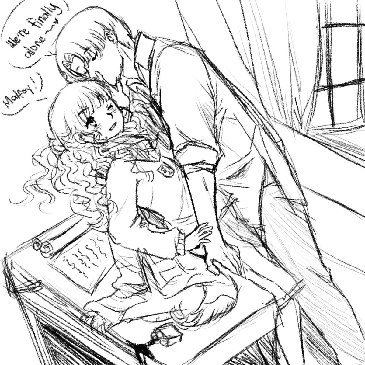 Camiiie4's tweet photo. Some classroom romance #dramione  sketch https://t.co/NcxXp2lu3z
