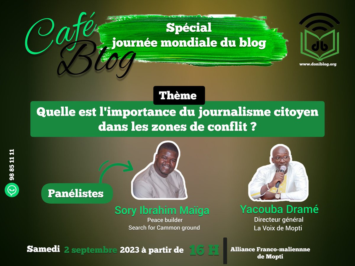 dramevision's tweet image. La diffusion de la bonne information est devenue un enjeu majeur dans la couverture des zones de conflit. Nous organisons un café blog  sur le thème : quelle est l&apos;importance du journalisme citoyen dans les zones de conflit?
#BlogDay2023
#Doniblog