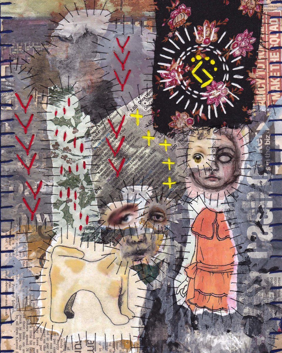 “A girl and her dog” -30.08.2023 

 .. 

#mixedmediatextiles #handembroidered #surreal #abstract #experimentalart #paperdoll #vintageephemera #mixedmediacollage #expressivepainting #expressiveportrait #juxtaposed #outsiderart #rawart #surrealism #mixedmediapainting #tornpaper
