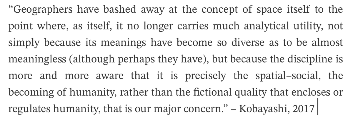 I think this is actually one of my favourite explanations of space/spatiality to date for being so concise and shrewd. 

You can find the whole entry here: 
onlinelibrary.wiley.com/doi/10.1002/97…