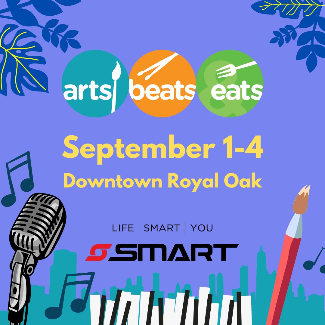 <a href="/ArtsBeatsEats/">Soaring Eagle Arts, Beats & Eats</a> presented by <a href="/flagstar/">Flagstar</a> Bank is Oakland County’s celebration of art, music, food, and community that takes place in Downtown Royal Oak on Labor Day Weekend. Plan your trip to R.O. at smartmovesus.com