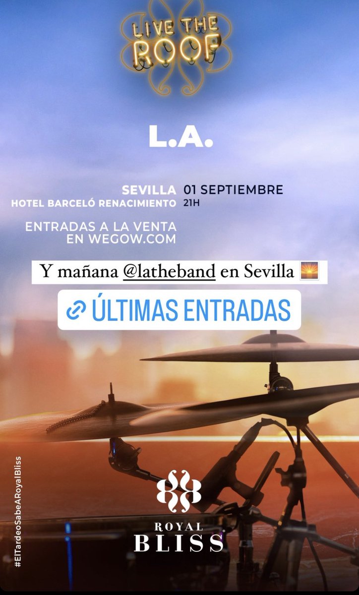 Mañana <a href="/LAtheband/">L.A.</a> en <a href="/LiveTheRoof/">Live The Roof</a> Sevilla.
Un planazo de verano con el mejor atardecer musical. 🌅