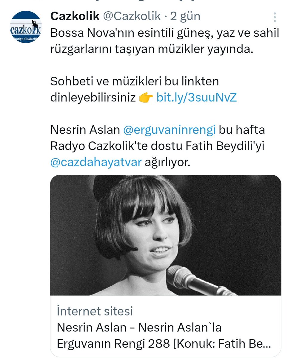 Radyo Cazkolik'te Nesrin Aslan ile Erguvanın Rengi yeni programımız yayında,.. 🤗