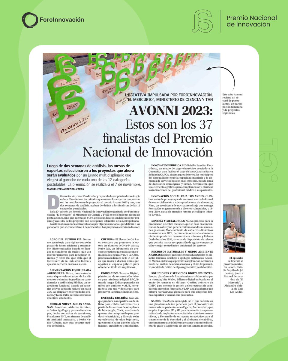 premio_avonni's tweet photo. ¡La espera terminó! Hoy en Innovación El Mercurio se dieron a conocer a los 37 finalistas del #PremioAvonni2023 ✨🏆🙌 https://t.co/kKDGQj9pqH