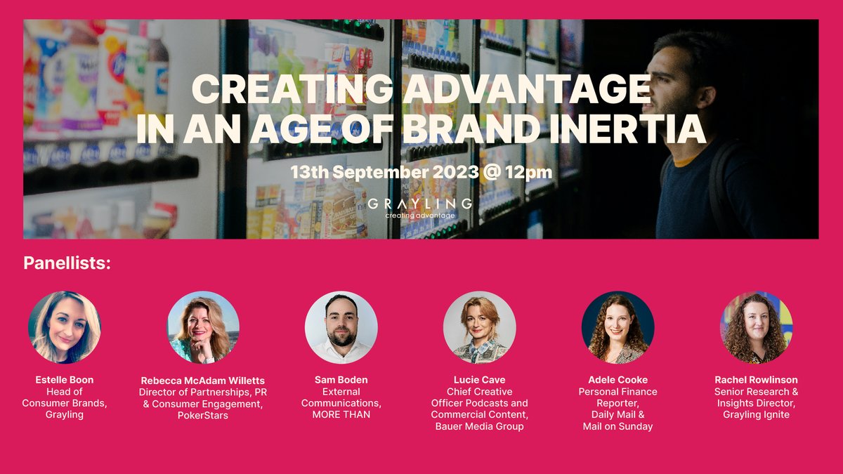 Register for our Brand Inertia event & join our star-studded panel ➡ lnkd.in/eJ7Qxeas @EstelleBoon, Grayling @BexMcAdam , PokerStars Sam Boden, MORE THAN @luciecave , Bauer Media Group @AdeleMCooke, Daily Mail & Mail on Sunday @RowlinsonRachel , Grayling Ignite