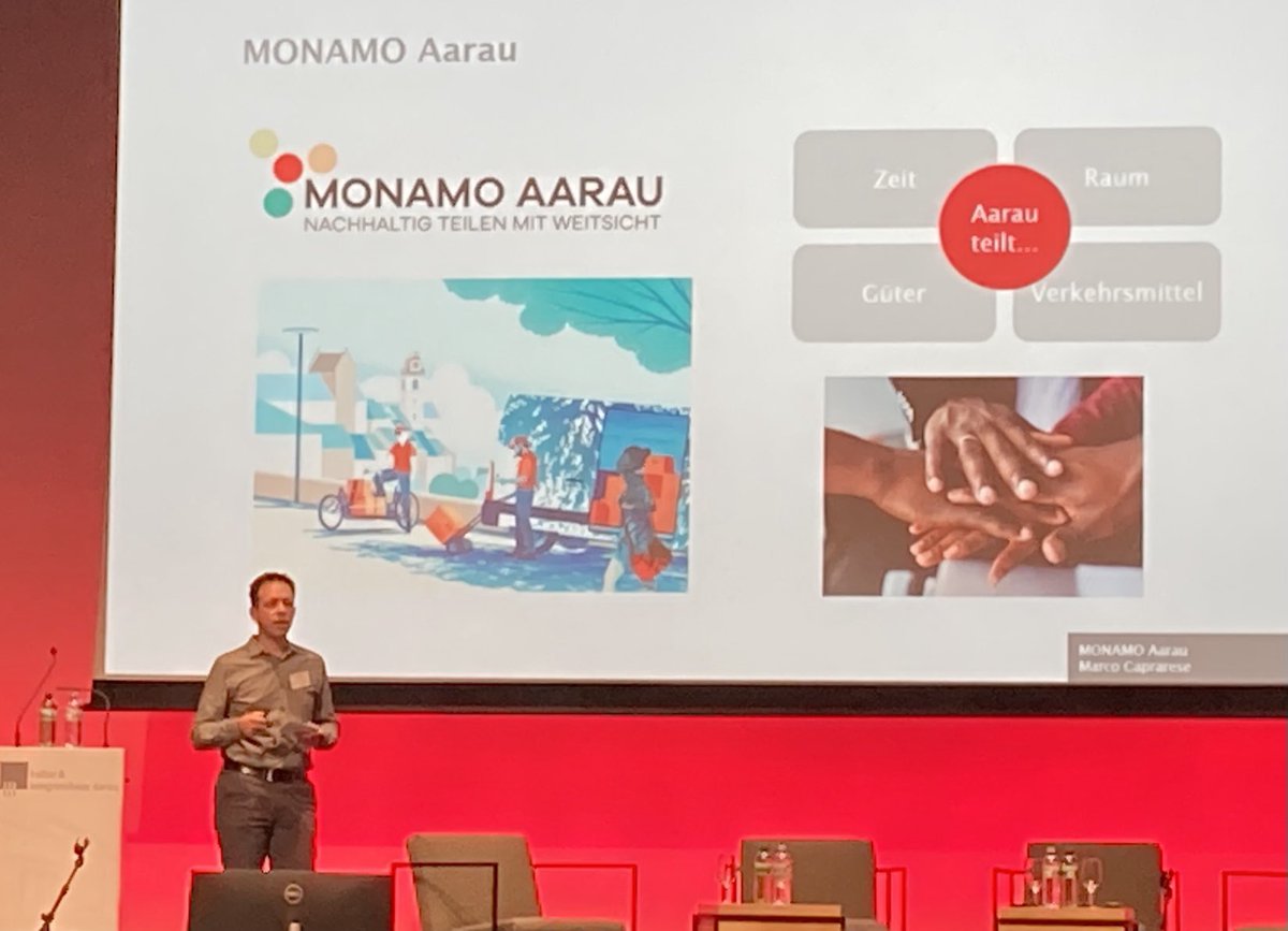 TomSteiner3's tweet photo. Marco Caprarese berichtet, wie in #Aarau durch Stärkung der Nachbarschaften Verkehr verringert werden soll. #monamo #staedtetag ⁦@staedteverband⁩ https://t.co/ruHsHv7gd8