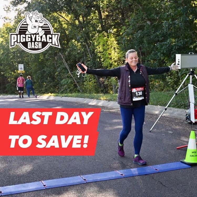 PiggybackDash's tweet photo. Today is the last day to save money on registration and guarantee a super soft race tee. Race day is 9/23 so get registered for the 7th Annual Piggyback Dash 10K, 5K, 2K. Link in bio. #unionmo #autumhill #scholarship @UnionRXI #earlybird #run @rxifoundation #runprd #nevergiveup https://t.co/XCod6I2JBz