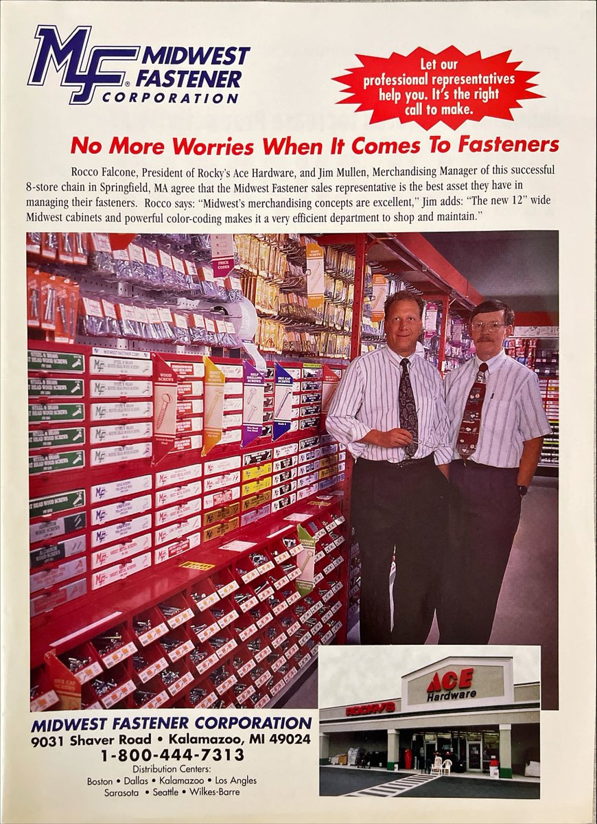 Throwback Thursday to President Rocco Falcone and Jim Mullen, former Merchandising Manager in 1998 working on all things fasteners. During this time, Rocky's Ace Hardware had 8 stores throughout the region.