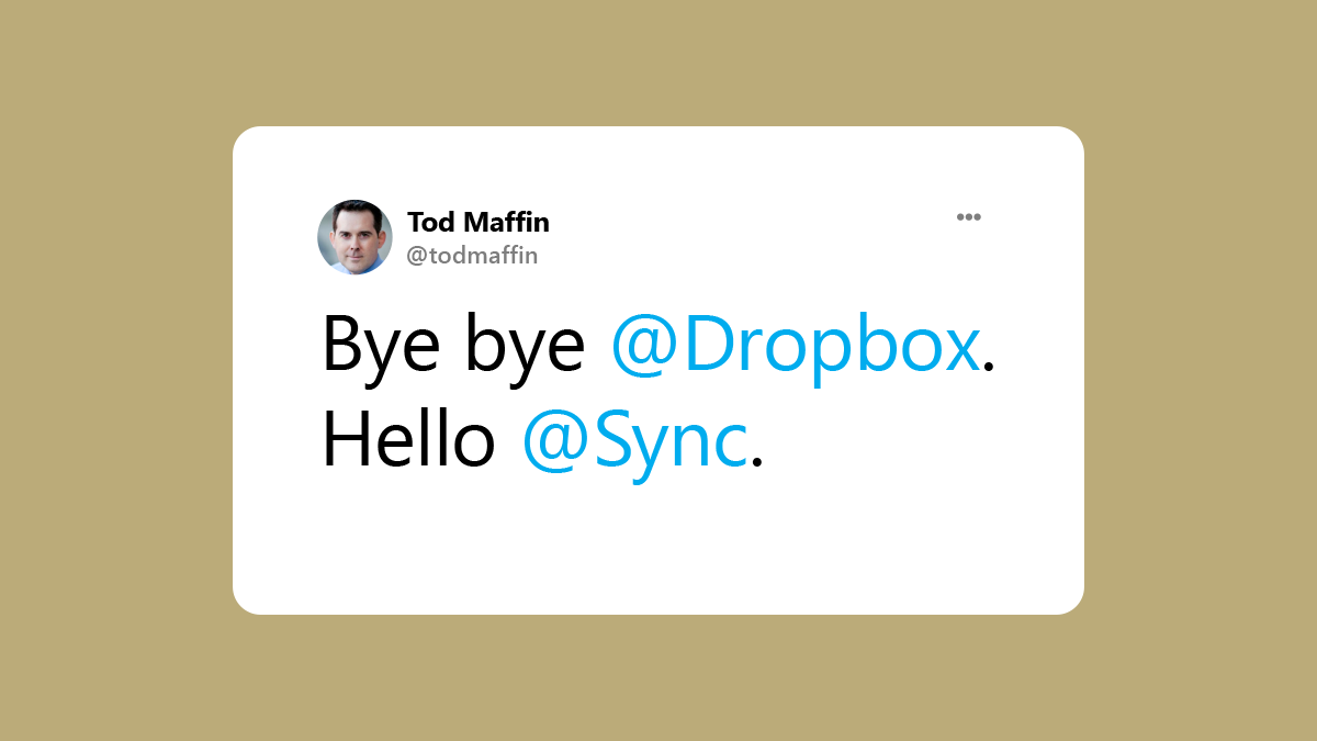 Sync's tweet photo. There are many, many, MANY reasons to #dropDropbox and switch to a cloud solution that works for you. Like Dropbox dropping unlimited storage. See why Sync reigns supreme: https://t.co/QGHwgPgJIy https://t.co/sXnMEprmzY