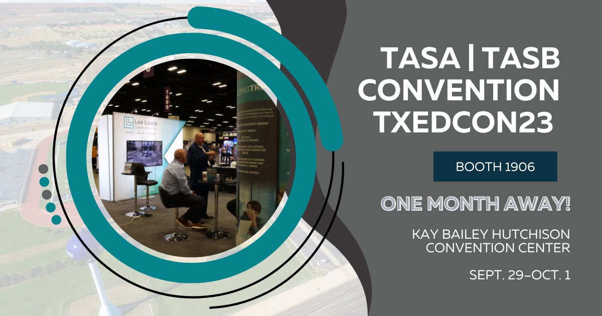 Mark your calendars! TASA|TASB Convention txEDCON23 in one month away! We will be in Booth 1906. We can’t wait to see everyone there!

#BuildingYourFuture #TASATASB #EducationConstruction