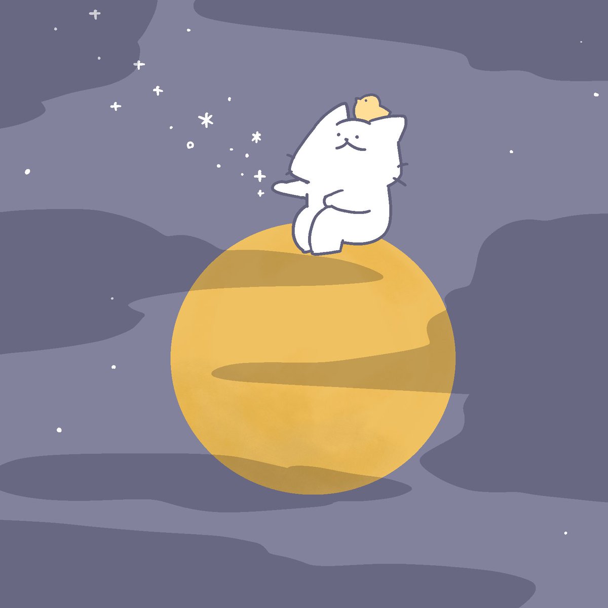 「雲の間からスーパーブルームーンが見えました来月も良い月になりますようにฅ^•ω•」|猫原のしのイラスト