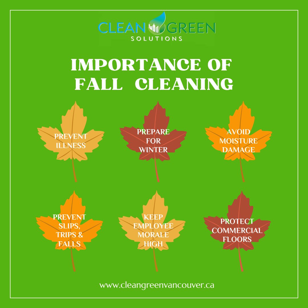 Is your business ready for fall? Book a deep clean to prepare your workplace for a cold, wet winter.

#Fall #Autumn #SeasonalCleaning #PreventativeCleaning #OfficeCleaning #OfficeCleaners #CommercialCleaning #CommercialCleaners #DeepCleaning #Vancouver #YVR #Richmond